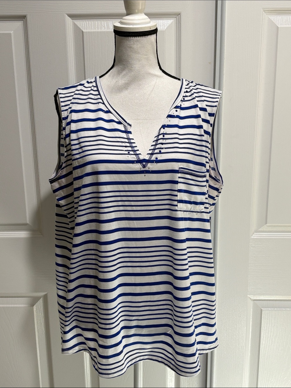 Always Indigo V-Neck Beaded Tank